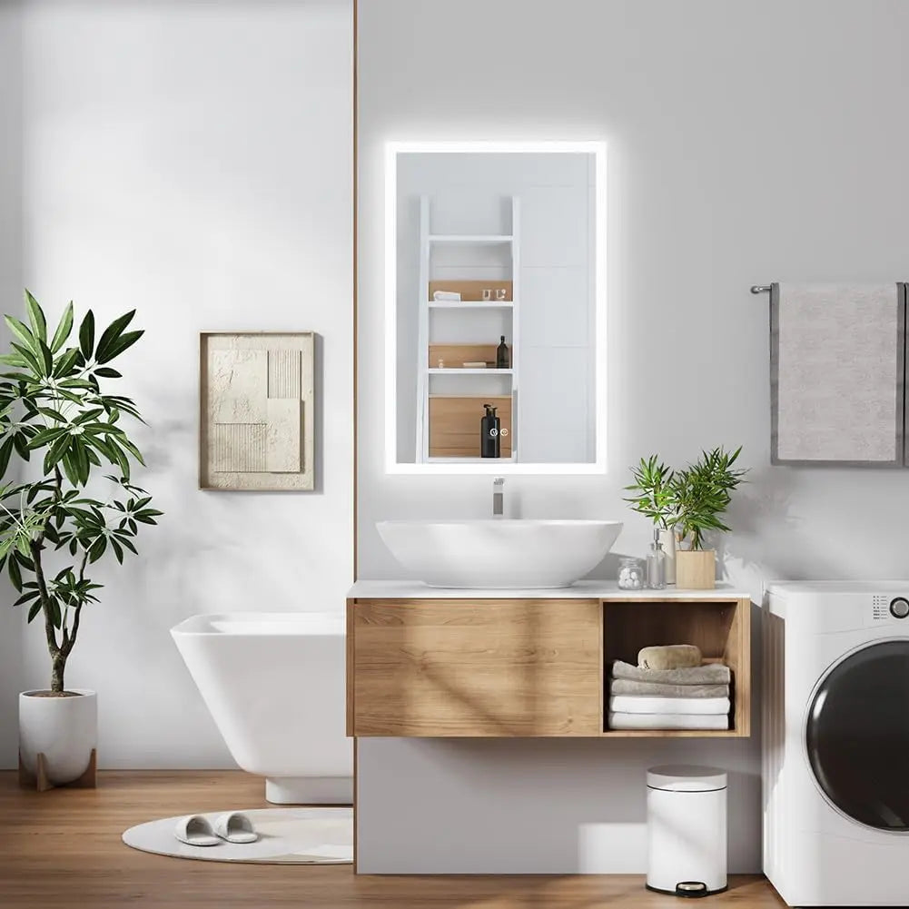 Backlit Vanity Mirror with Lights – Anti-Fog Bathroom Mirror, Frontlit & Dimmable, 3-Color Lighting (Warm/Natural/White), Wall-Mounted Horizontal or Vertical for Bathroom