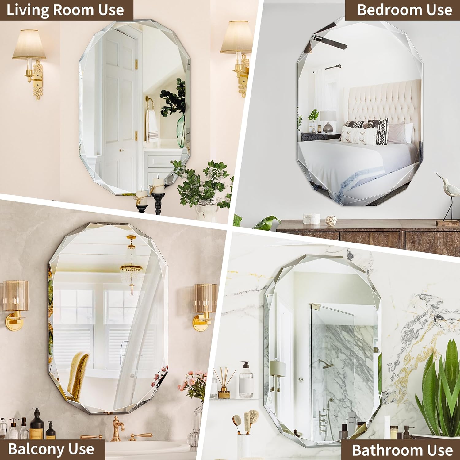 Irregular Frameless Oval Wall Mirror – Beveled Edge Bathroom Vanity Mirror, Shatterproof Modern Decorative Mirror for Living Room, Entryway, Restroom, or Any Indoor Space
