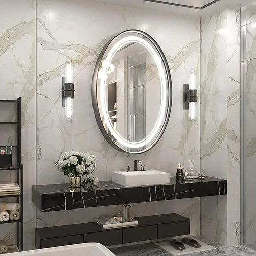 Dimmable LED Oval Mirror – Framed Frontlit Vanity Mirror for Bathroom, Bedroom, Living Room with 3 Color Options, CRI 90+, Wall-Mounted Illuminated Lighted Mirror for Modern