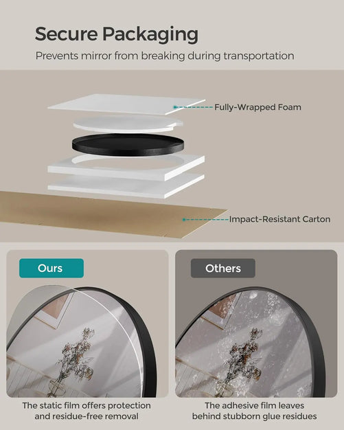 Modern Round Bathroom Wall Mirror – Sleek Minimalist Design with Brushed Matte Aluminum Alloy Frame, Non-Rusting, Perfect for Vanity, Bedroom, or Entryway Home Décor