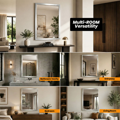 Brushed Nickel Bathroom Mirror – Modern 30x40 Rectangular Bathroom Vanity Mirror Sleek Design