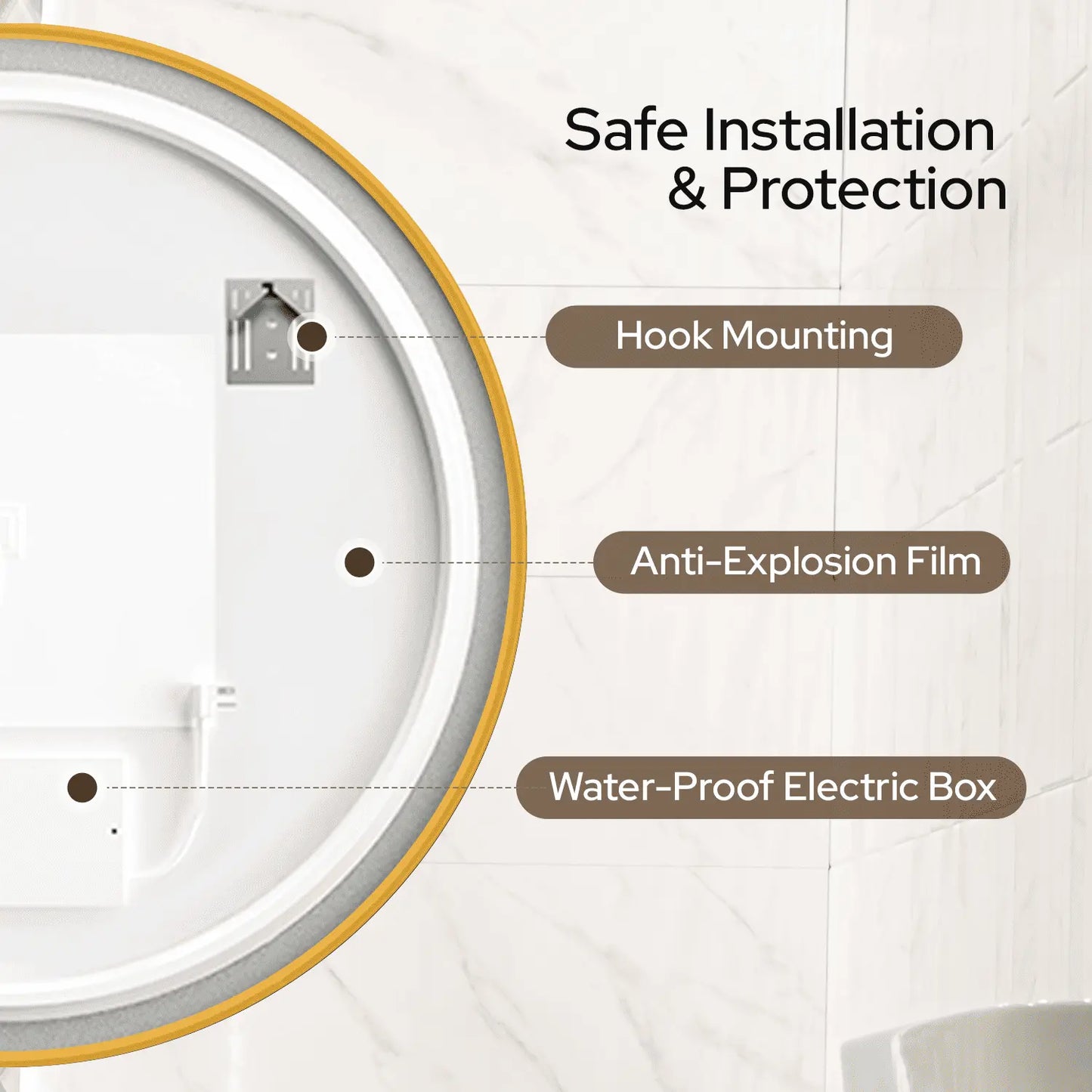 LED Round Bathroom Mirror – 3 Color Modes, Dimmable, Anti-Fog, Modern Design