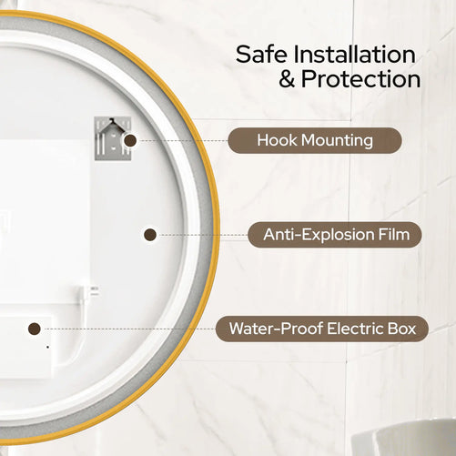 LED Round Bathroom Mirror – 3 Color Modes, Dimmable, Anti-Fog, Modern Design