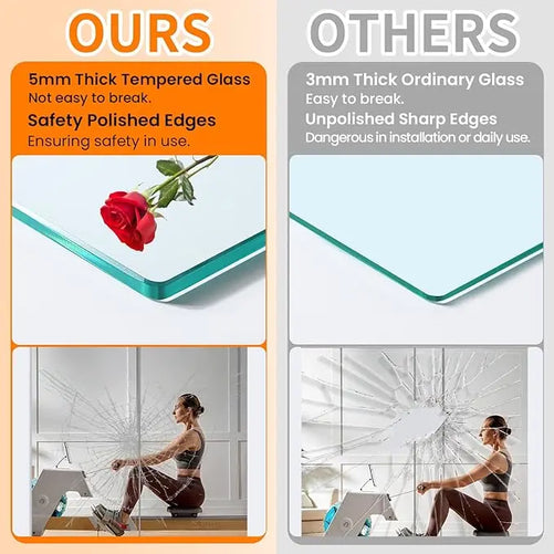 Gym Mirror Wall Mounted – Oversized Frameless Mirror for Fitness, Yoga, Dance, Garage, Studio, Bedroom – Full-Length Wall Mirror for Home & Commercial Use, Durable & Stylish