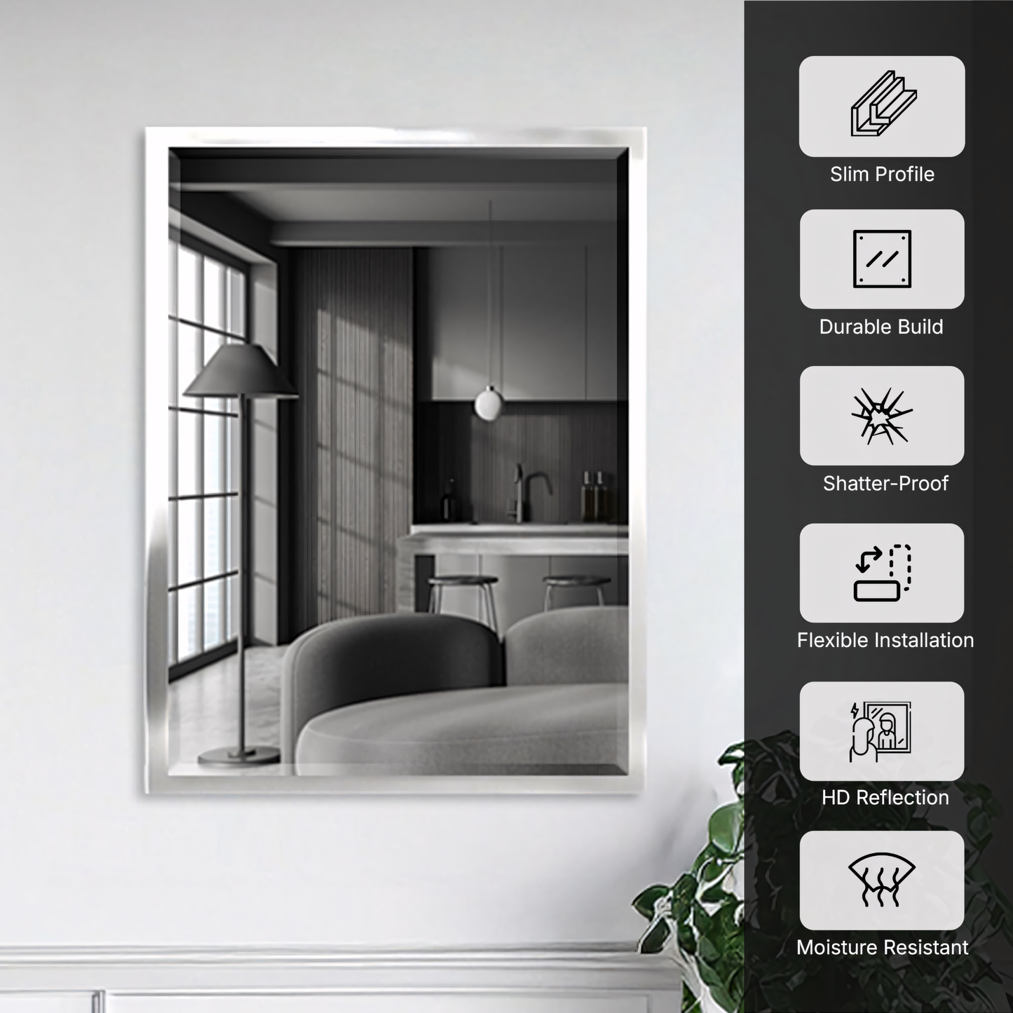 30 x 40 Brushed Nickel Bathroom Mirror – Modern Rectangular Wall Mirror for Vanity