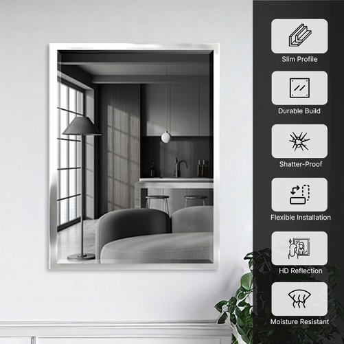 30 x 40 Brushed Nickel Bathroom Mirror – Modern Rectangular Wall Mirror for Vanity