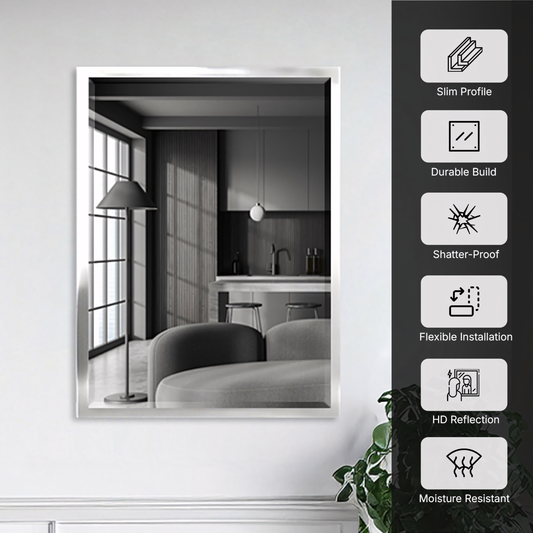 30 x 40 Brushed Nickel Bathroom Mirror – Stainless Steel Framed Rectangular Wall Mirror for Vanity, Over Sink Mirror, Bedroom, Living Room, Modern Elegant Design, Durable Construction