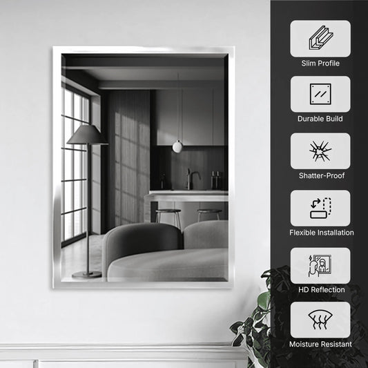30 x 40 Brushed Nickel Bathroom Mirror – Modern Rectangular Wall Mirror for Vanity