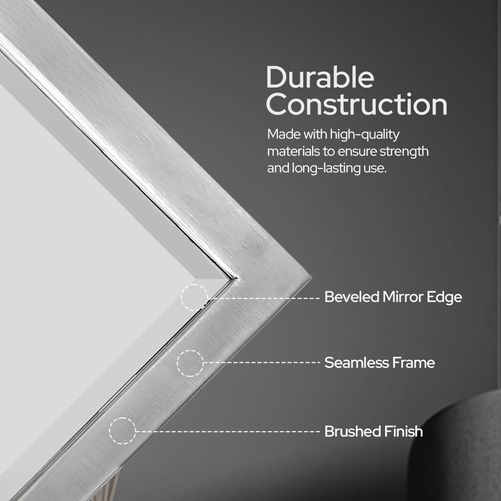 30 x 40 Brushed Nickel Bathroom Mirror – Modern Rectangular Wall Mirror for Vanity