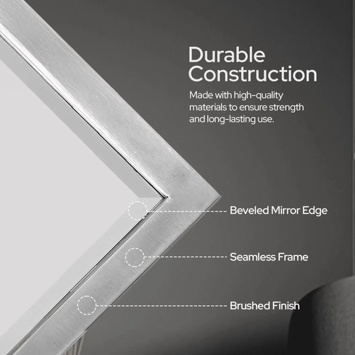 30 x 40 Brushed Nickel Bathroom Mirror – Modern Rectangular Wall Mirror for Vanity