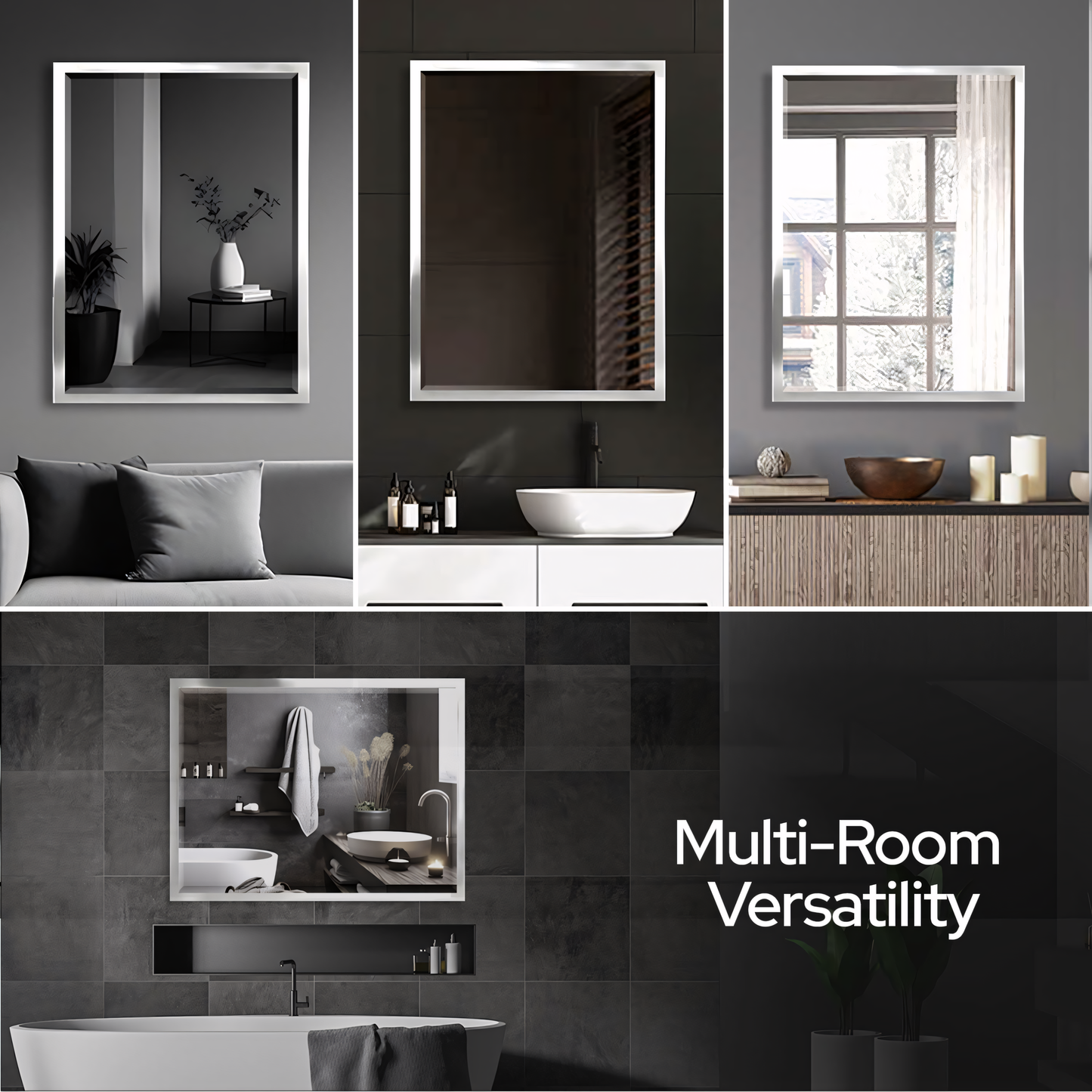 30 x 40 Brushed Nickel Bathroom Mirror – Modern Rectangular Wall Mirror for Vanity
