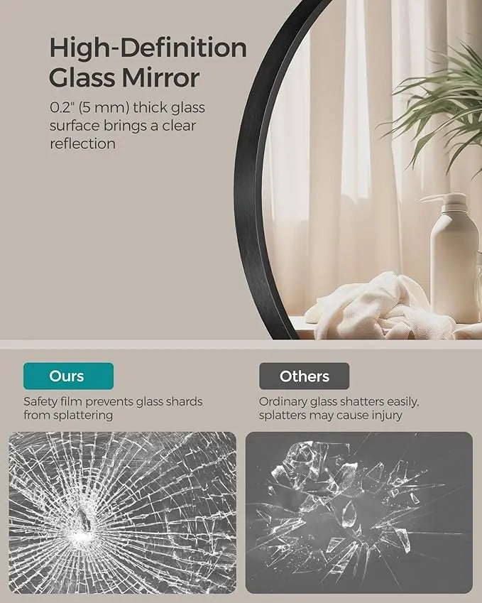 Modern Bathroom Oval Mirror with Non-Rusting Aluminum Frame – Wall-Mounted Vanity Mirror for Farmhouse or Minimalist Décor, Suitable for Vertical or Horizontal Installation
