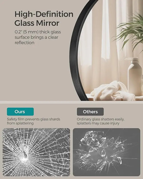 Modern Bathroom Oval Mirror with Non-Rusting Aluminum Frame – Wall-Mounted Vanity Mirror for Farmhouse or Minimalist Décor, Suitable for Vertical or Horizontal Installation