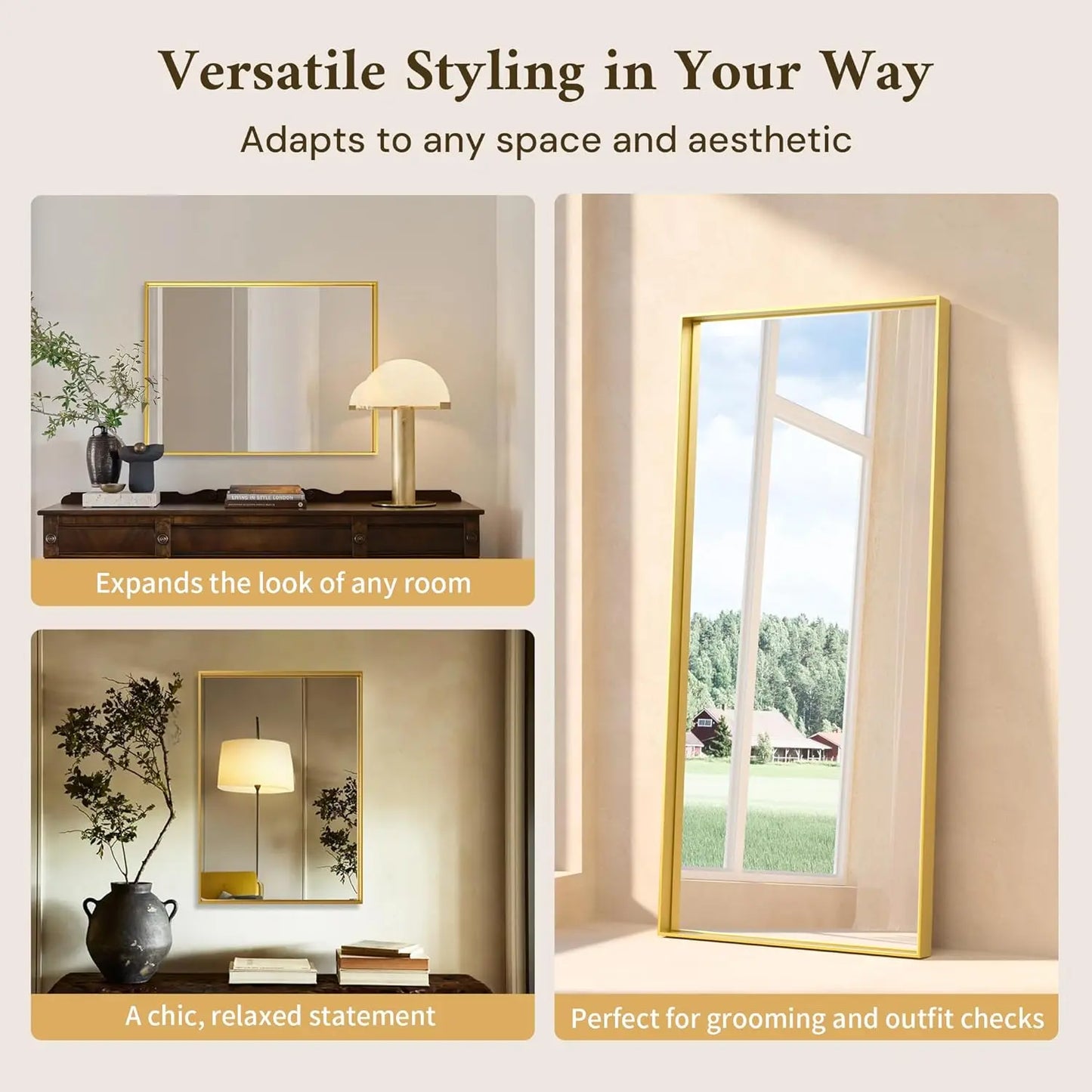 Modern Matte Black Bathroom Mirror – Versatile Mounting