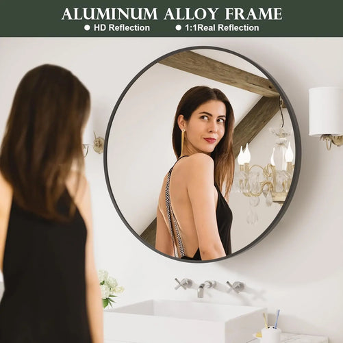 Round Framed Bathroom Medicine Cabinet Mirror with Storage – Stainless Steel Black Circle Medicine Cabinet with Mirror, Stylish and Functional Design for Modern Bathrooms