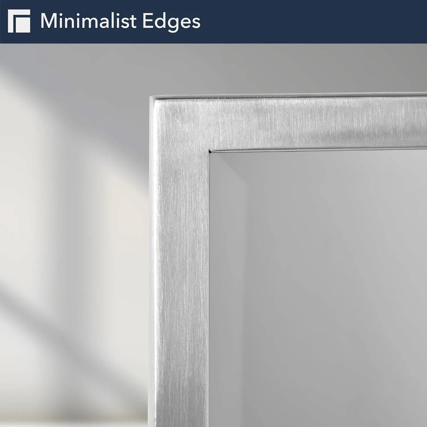 Brushed Nickel Bathroom Mirror – Premium Stainless Steel Framed Rectangular Wall Mirror for Vanity, Over Sink, Bedroom, and Living Room – Elegant & Durable Home Décor for Modern Spaces