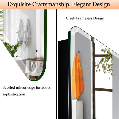Frameless Bathroom Medicine Cabinet with Mirror - Rectangular Beveled Vanity Mirrors with Tilting Function, with Surface or Recessed Mounting Installation