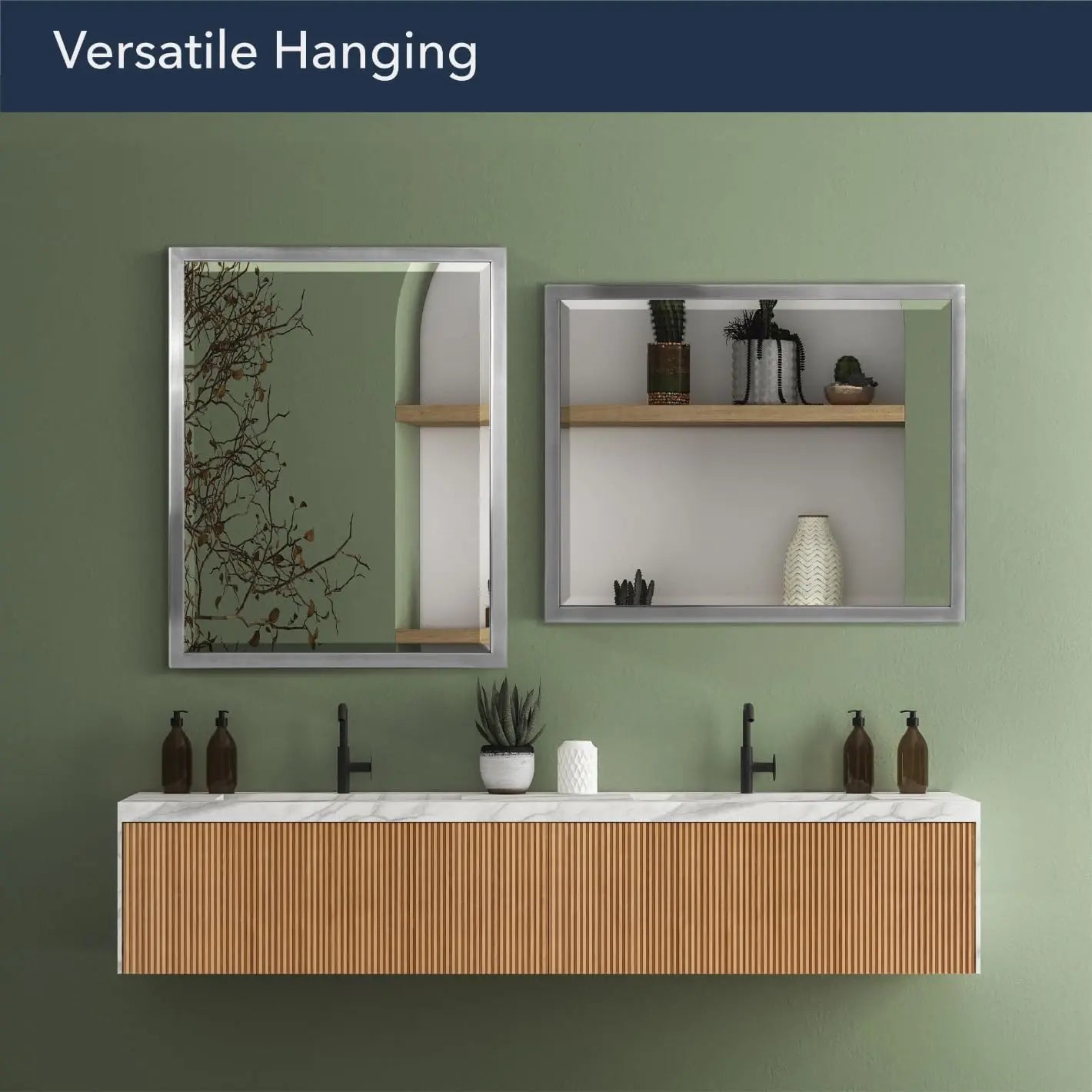 Brushed Nickel Bathroom Mirror – Premium Stainless Steel Framed Rectangular Wall Mirror for Vanity, Over Sink, Bedroom, and Living Room – Elegant & Durable Home Décor for Modern Spaces