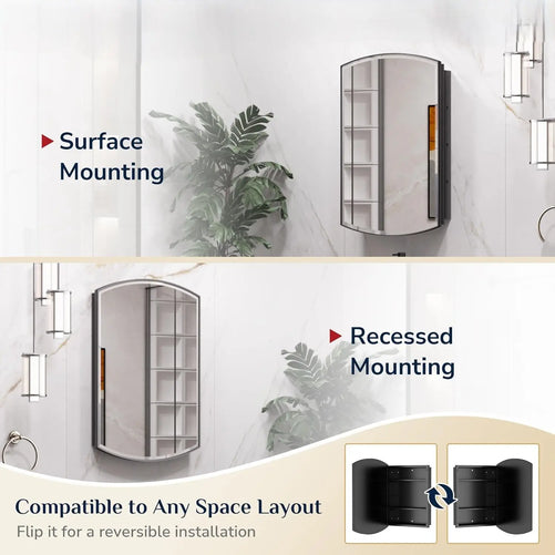 Bathroom Medicine Cabinet with Beveled Mirror – Arched Design, Recessed or Wall-Mounted – Metal Modern Cabinet with Storage – Stylish & Functional Organizer for Bathroom