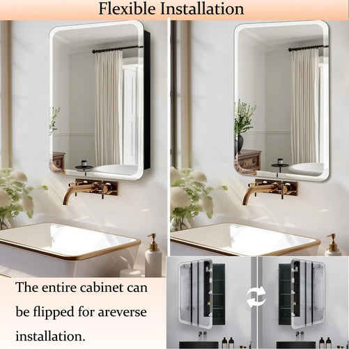 Frameless Bathroom Medicine Cabinet with Mirror - Rectangular Beveled Vanity Mirrors with Tilting Function, with Surface or Recessed Mounting Installation