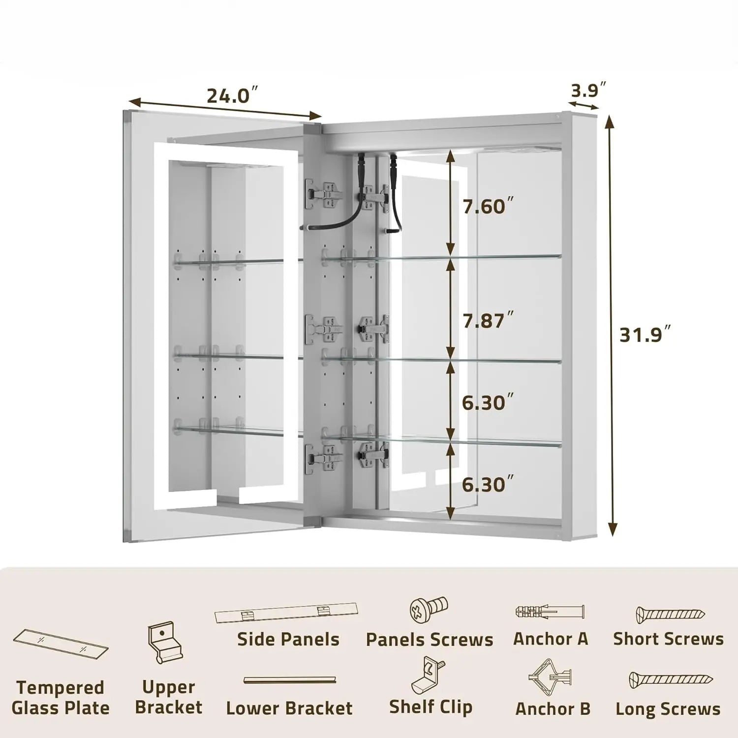 Modern Bathroom Vanity Mirror with Storage – Beveled Metal Frame, Aluminum Alloy Medicine Cabinet with Adjustable Shelves – Ideal for Bathroom Organization and Stylish Décor