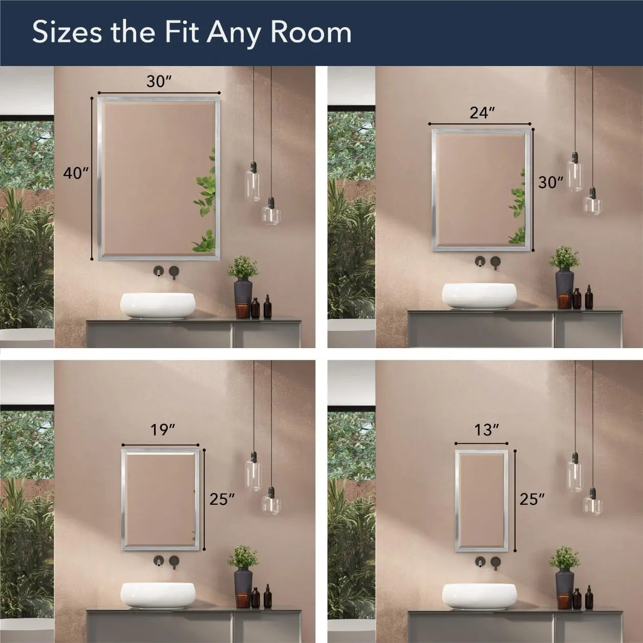 Brushed Nickel Bathroom Mirror – Premium Stainless Steel Framed Rectangular Wall Mirror for Vanity, Over Sink, Bedroom, and Living Room – Elegant & Durable Home Décor for Modern Spaces