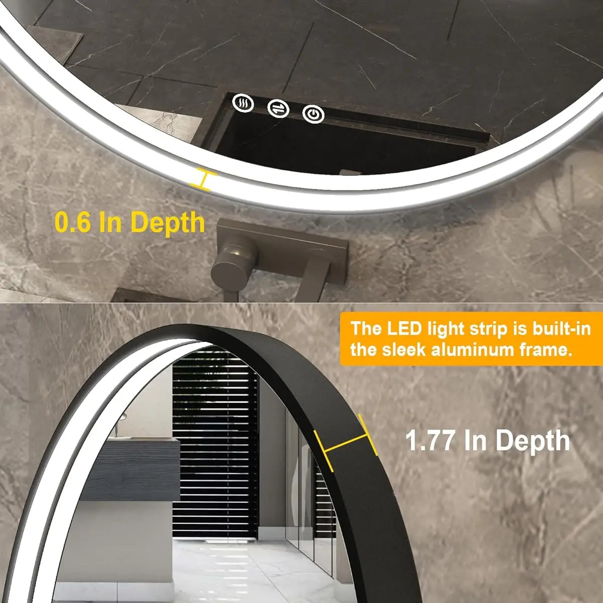 Round LED Bathroom Mirror with Lights – Dimmable Wall-Mounted Vanity Mirror, 3000K/4500K/6000K, Touch Switch, Metal Frame, Front-Lighted for Modern Bathroom Décor