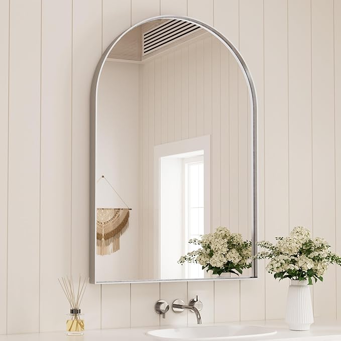 Modern Arch Bathroom Vanity Mirror – Sleek Tempered Glass Wall Mirror, Perfect for Farmhouse, Minimalist, or Contemporary Bathroom Décor