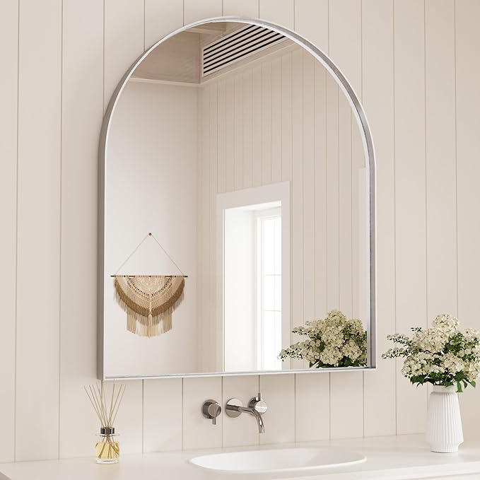 Modern Arch Bathroom Vanity Mirror – Sleek Tempered Glass Wall Mirror, Perfect for Farmhouse, Minimalist, or Contemporary Bathroom Décor