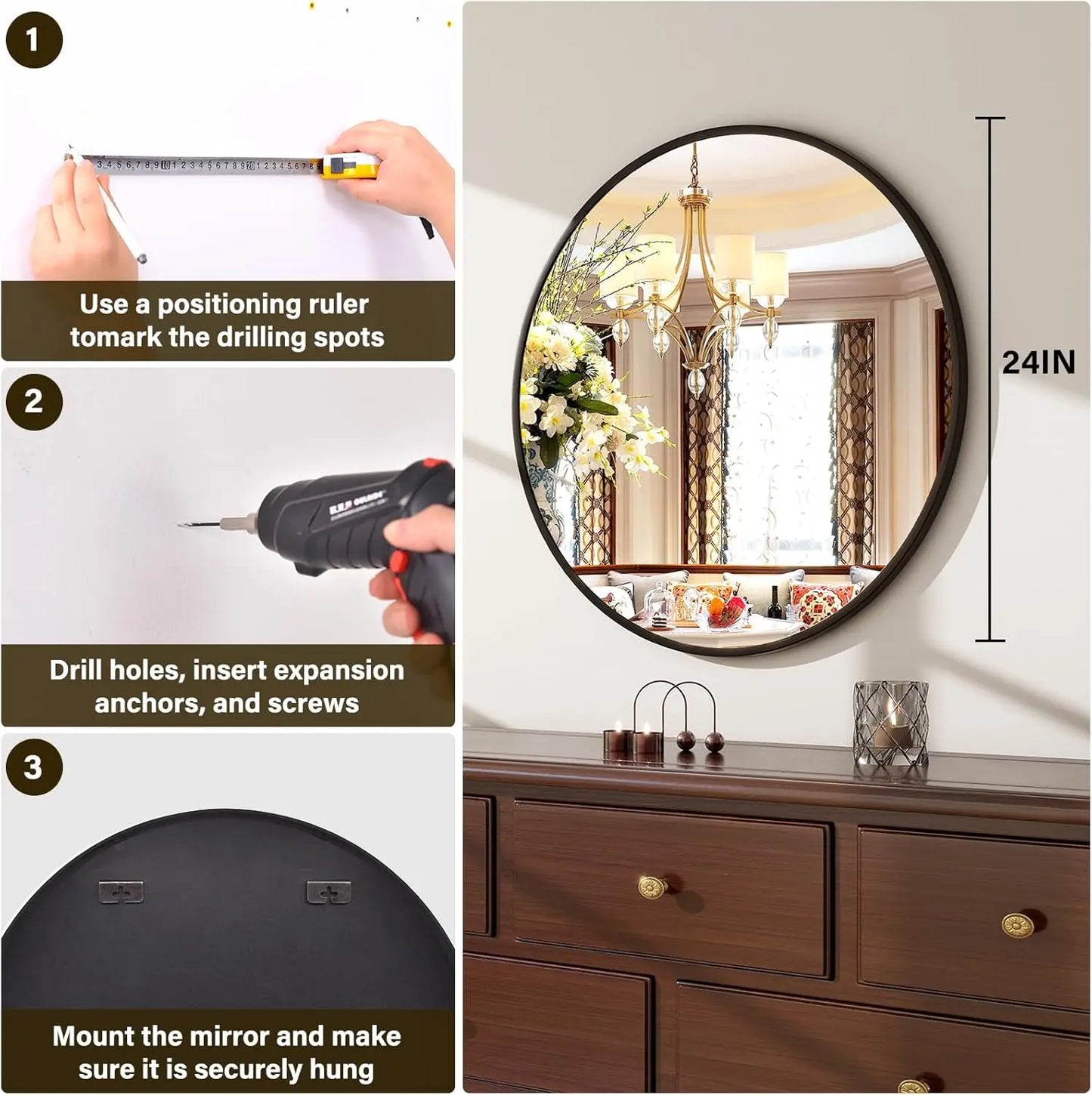 Modern Round Bathroom Wall Mirror – Sleek Minimalist Design with Brushed Matte Aluminum Alloy Frame, Non-Rusting, Perfect for Vanity, Bedroom, or Entryway Home Décor