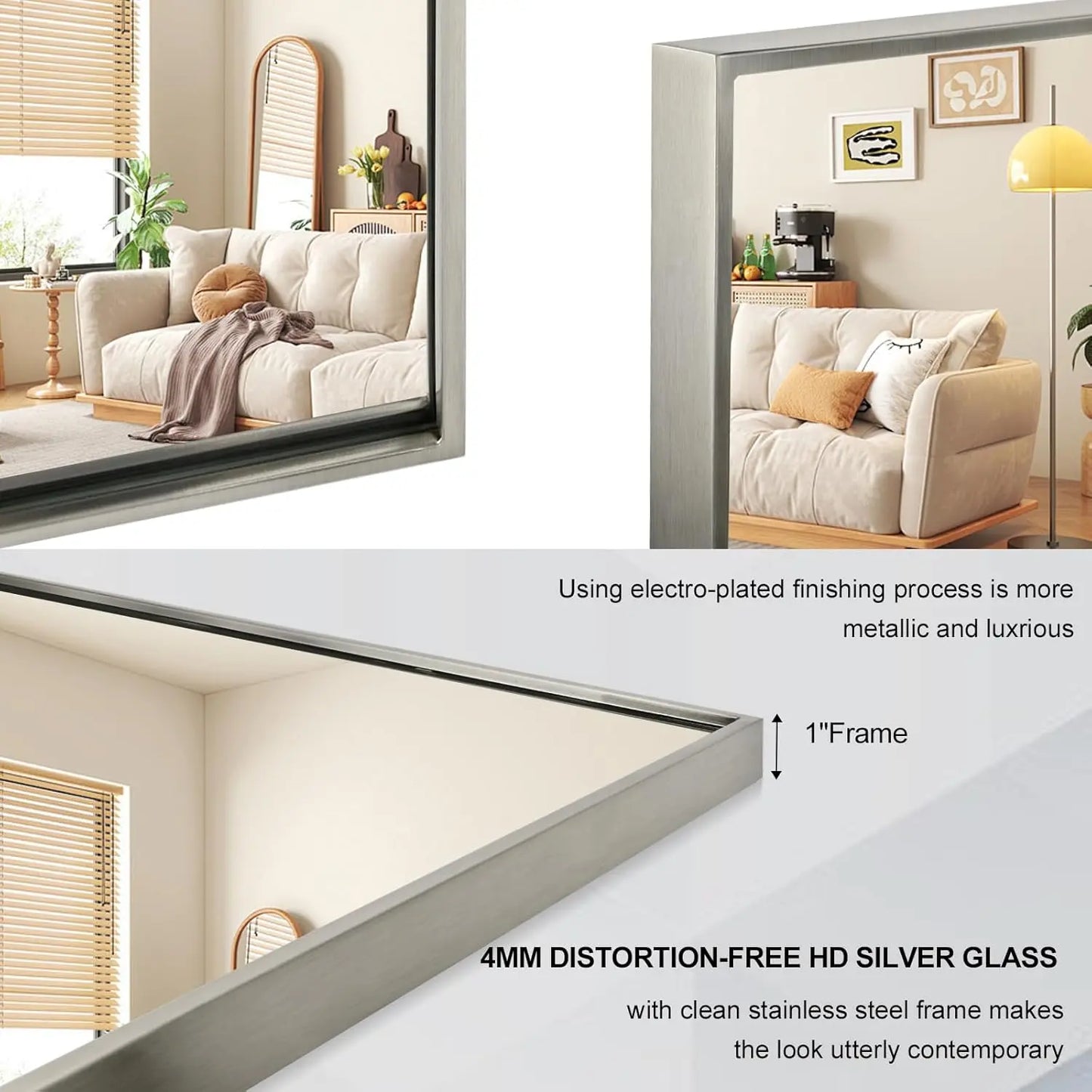 Spectrum Modern Rectangular Mirror with Brushed Nickel Stainless Steel Frame – Elegant Wall Mirror for Bathroom Vanity, Over Sink, Living Room, or Entryway – Stylish Décor for Modern Spaces