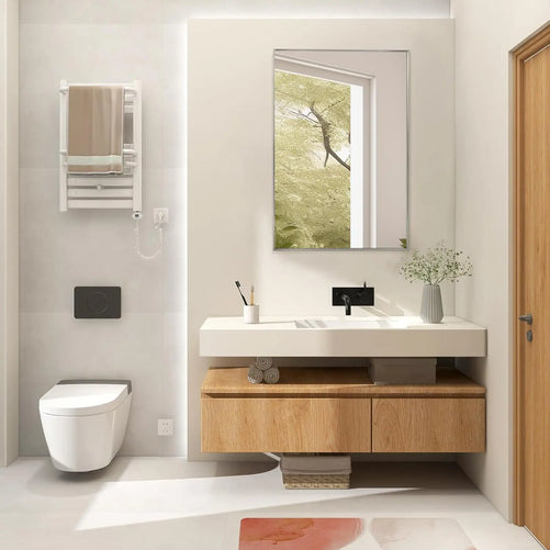 Spectrum Modern Rectangular Mirror with Brushed Nickel Stainless Steel Frame – Elegant Wall Mirror for Bathroom Vanity, Over Sink, Living Room, or Entryway – Stylish Décor for Modern Spaces