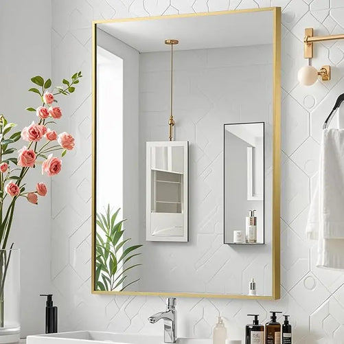 Modern Matte Black Bathroom Mirror – Versatile Mounting