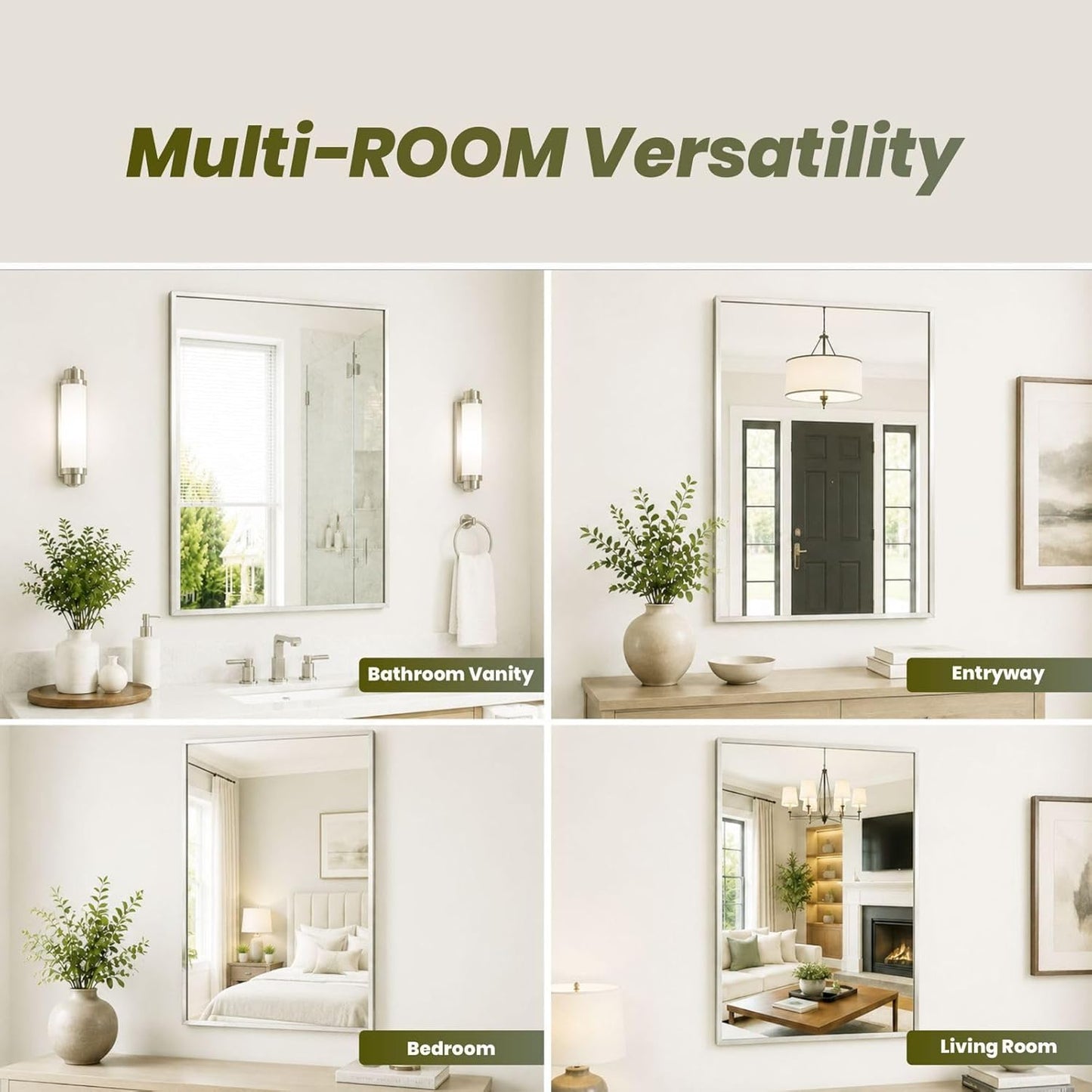 22x34 Brushed Nickel Bathroom Rectangular Mirror – Stylish Polished Nickel Wall Vanity Mirror