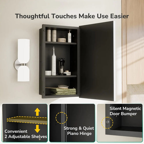 Modern Bathroom Vanity Mirror with Storage – Beveled Metal Frame, Aluminum Alloy Medicine Cabinet with Adjustable Shelves – Ideal for Bathroom, Living room Organization and Stylish Décor