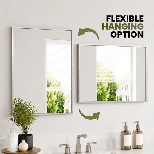 22x34 Brushed Nickel Bathroom Rectangular Mirror – Stylish Polished Nickel Wall Vanity Mirror