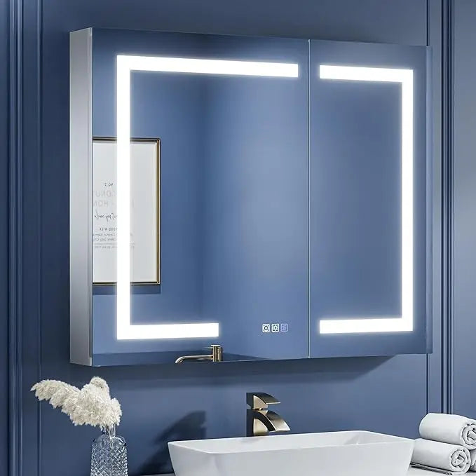 Modern Bathroom Vanity Mirror with Storage – Beveled Metal Frame, Aluminum Alloy Medicine Cabinet with Adjustable Shelves – Ideal for Bathroom Organization and Stylish Décor