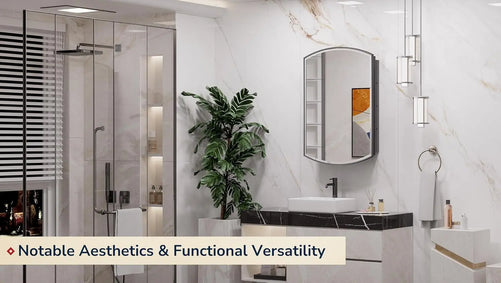 Bathroom Medicine Cabinet with Beveled Mirror – Arched Design, Recessed or Wall-Mounted – Metal Modern Cabinet with Storage – Stylish & Functional Organizer for Bathroom