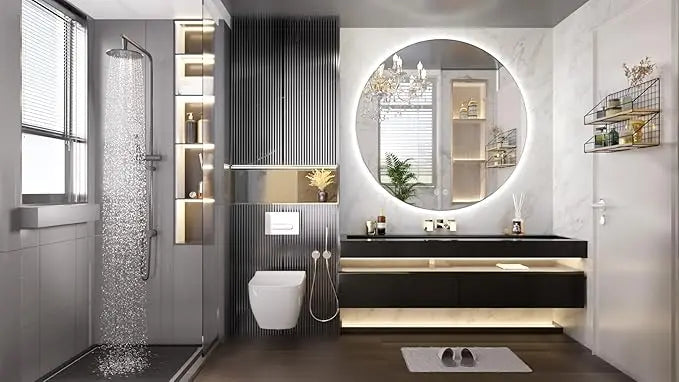 Backlit Round Bathroom Vanity Mirror – LED Lighted Vanity Circle Mirror, Anti-Fog, 3-Color Dimmable, Waterproof, Modern Bathroom Decor, Wall Mounted for Elegant Bathroom Design