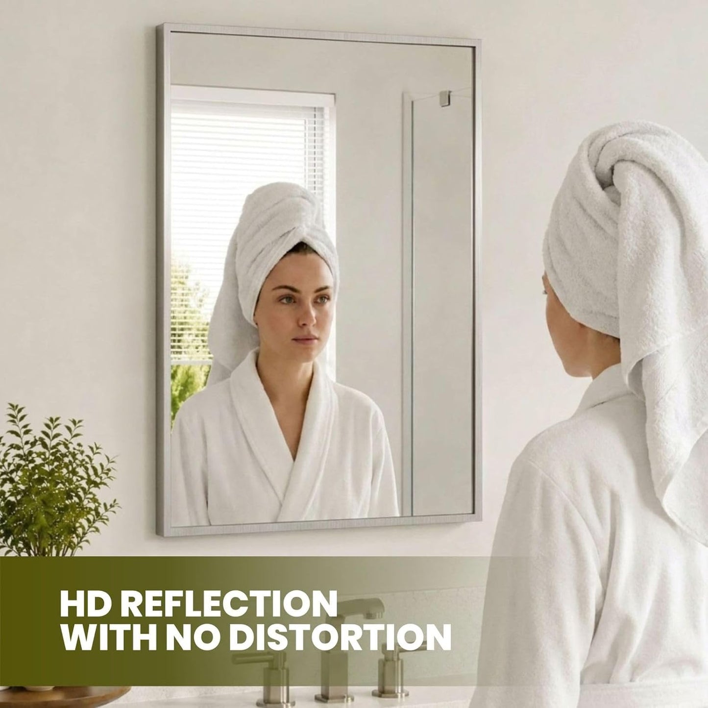 22x34 Brushed Nickel Bathroom Rectangular Mirror – Stylish Polished Nickel Wall Vanity Mirror