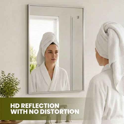 22x34 Brushed Nickel Bathroom Rectangular Mirror – Stylish Polished Nickel Wall Vanity Mirror