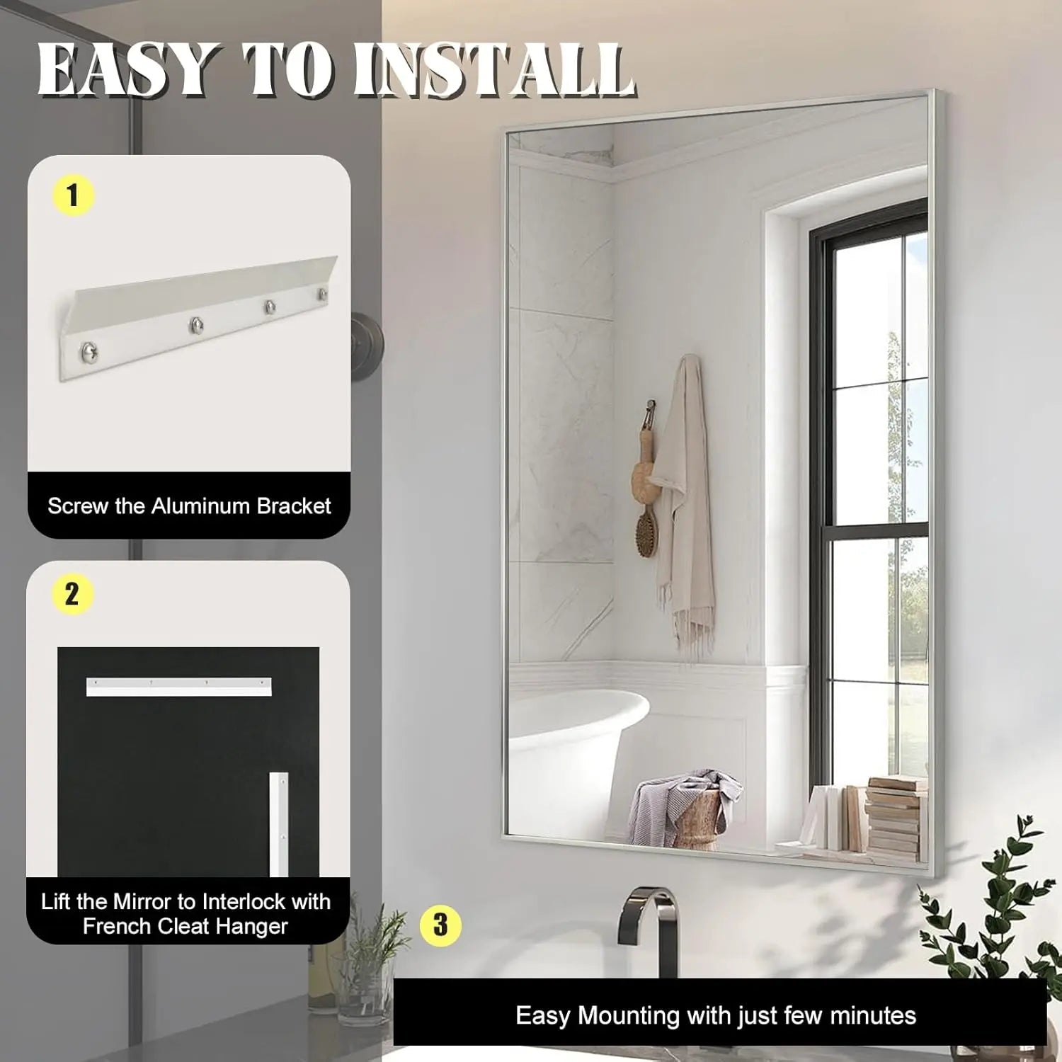 Spectrum Modern Rectangular Mirror with Brushed Nickel Stainless Steel Frame – Elegant Wall Mirror for Bathroom Vanity, Over Sink, Living Room, or Entryway – Stylish Décor for Modern Spaces
