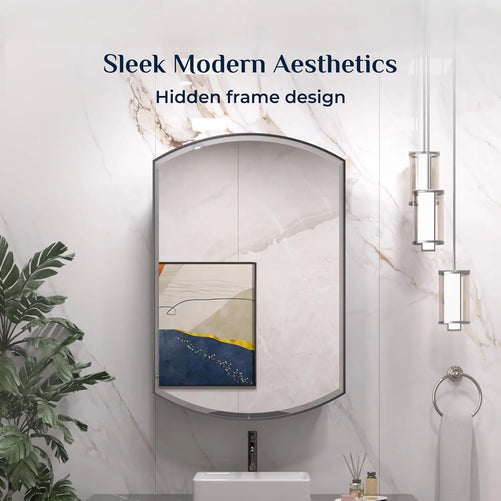 Bathroom Medicine Cabinet with Beveled Mirror – Arched Design, Recessed or Wall-Mounted – Metal Modern Cabinet with Storage – Stylish & Functional Organizer for Bathroom