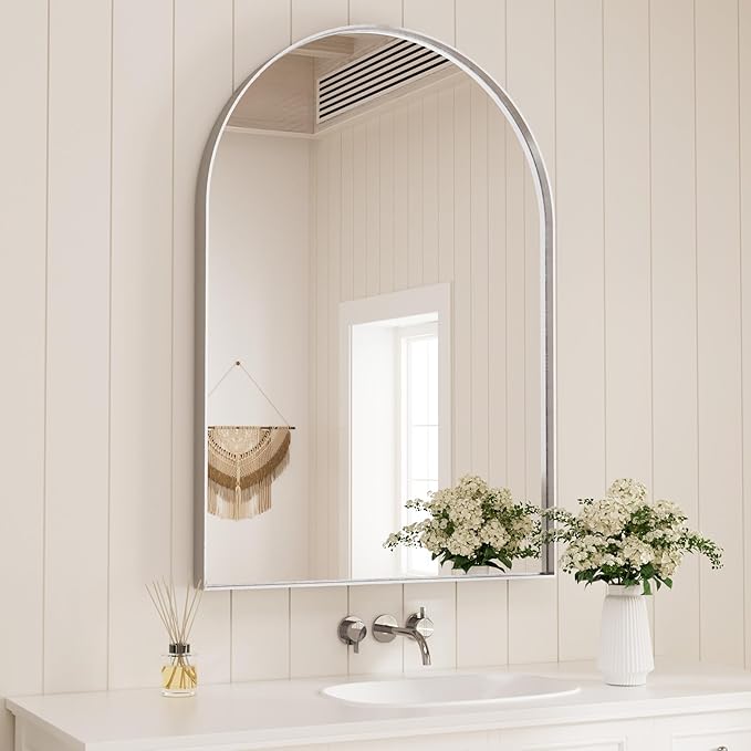 Modern Arch Bathroom Vanity Mirror – Sleek Tempered Glass Wall Mirror, Perfect for Farmhouse, Minimalist, or Contemporary Bathroom Décor