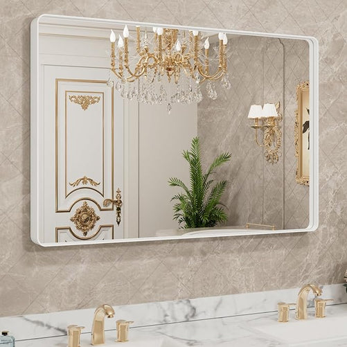 Aluminum Framed Bathroom Vanity Mirror – HD Tempered Glass Wall-Mounted Design, Ideal for Over-the-Sink Use, Supports Horizontal/Vertical Installation for Modern Décor