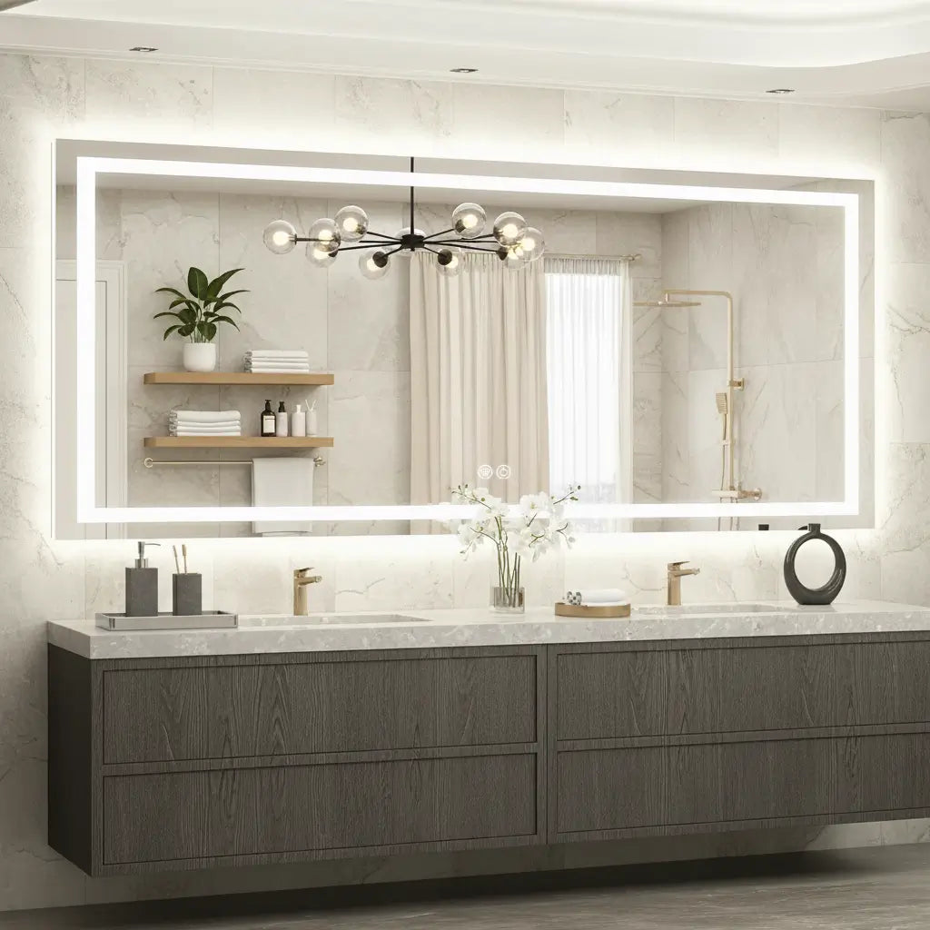 Rectangle LED Bathroom Mirror –Anti-Fog, Front & Backlit, Modern Design