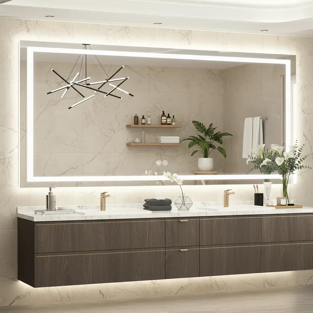 Rectangle LED Bathroom Mirror –Anti-Fog, Front & Backlit, Modern Design
