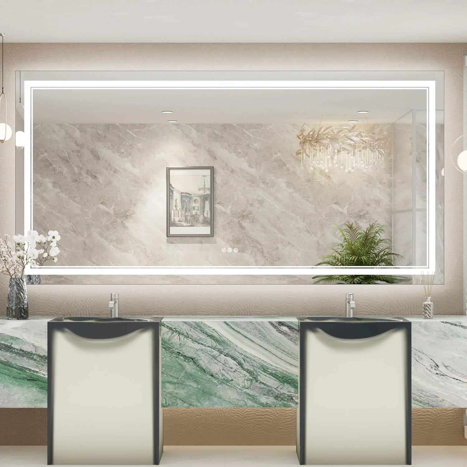 Bathroom Vanity  LED Mirror with Lights – Frontlit & Backlit, Anti-Fog, 3-Color Stepless Dimmable, Memory Function, Shatterproof, CRI 90+, UL Listed Driver – Modern Vanity Mirror