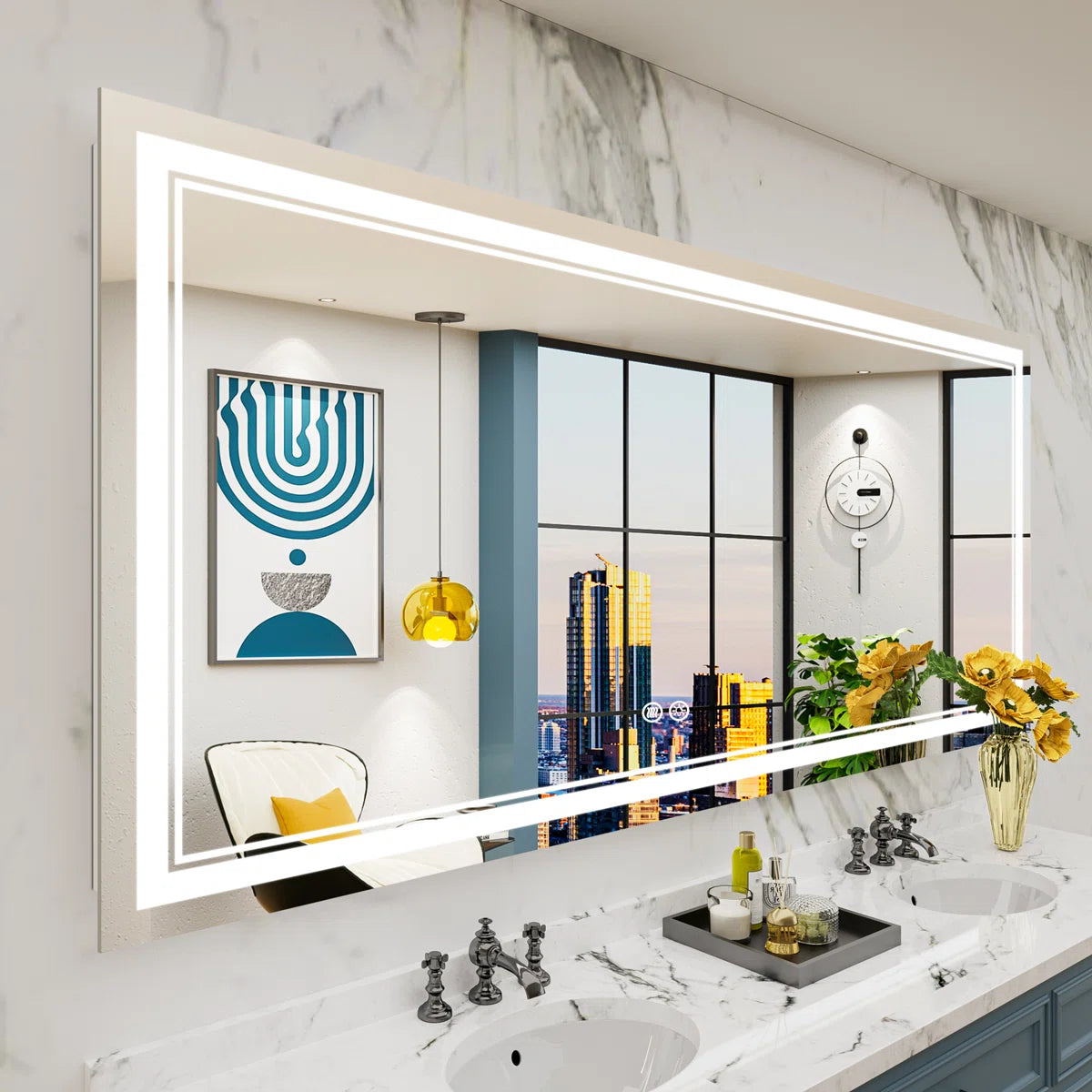 Frameless Rectangular LED Bathroom Vanity Mirror – Anti-Fog, Wall-Mounted, Dimmable Bright Light, 3 Color Temperatures, Modern Design, Touch Control, Ideal for Vanity, Makeup & Grooming