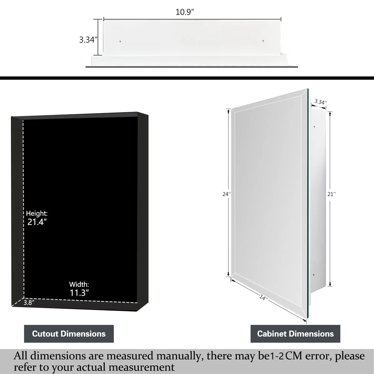 Bathroom or Vanity Medicine Cabinet with Single Door – Frameless Beveled Mirror, Rectangular Wall-Mounted Cabinet for Bathroom, Toilet, or Kitchen, Recessed/Surface Mount